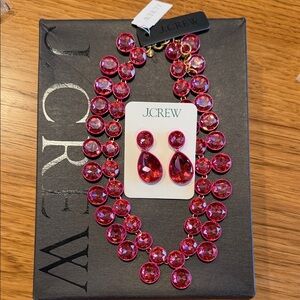 J. Crew Vibrant Pink Double Brûlée Necklace and Earring Set